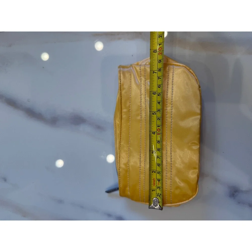Clinique Yellow Quilted Nylon Makeup Bag Cosmetic Pouch Travel Case Zip Top